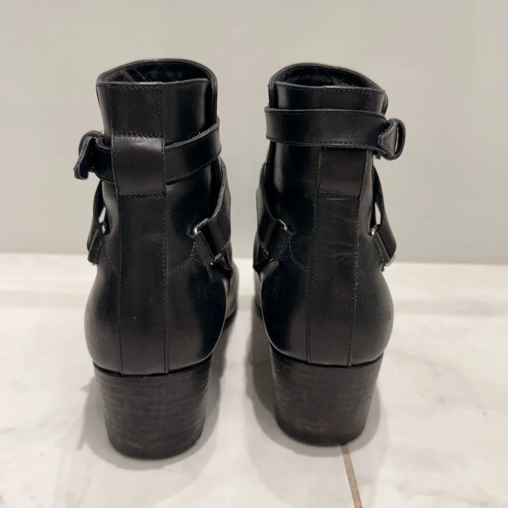 Saint Laurent Black Leather Ankle Booties with Buckle Straps - Picture 7 of 12
